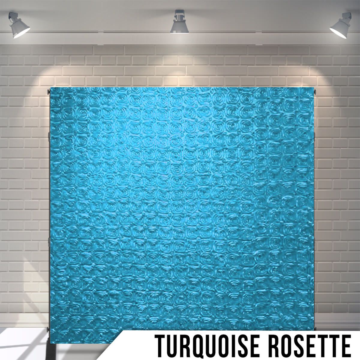 Textured turquoise background with repeating rosette pattern creating a dimensional effect.