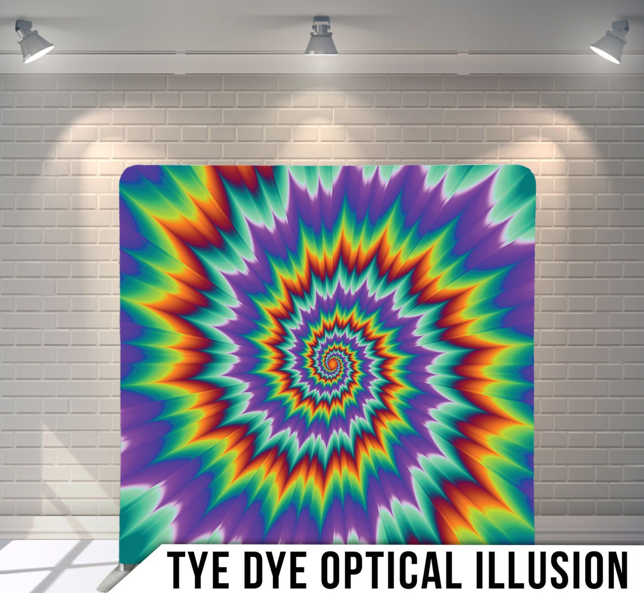 Psychedelic spiral pattern in rainbow colors creating a hypnotic optical illusion effect.