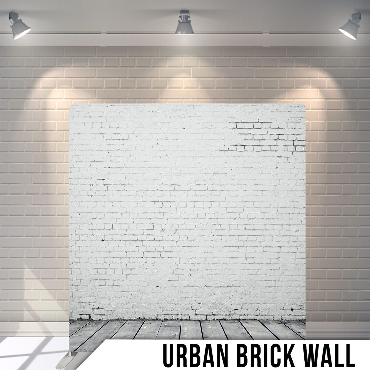 White painted brick wall texture with spotlight lighting from above.