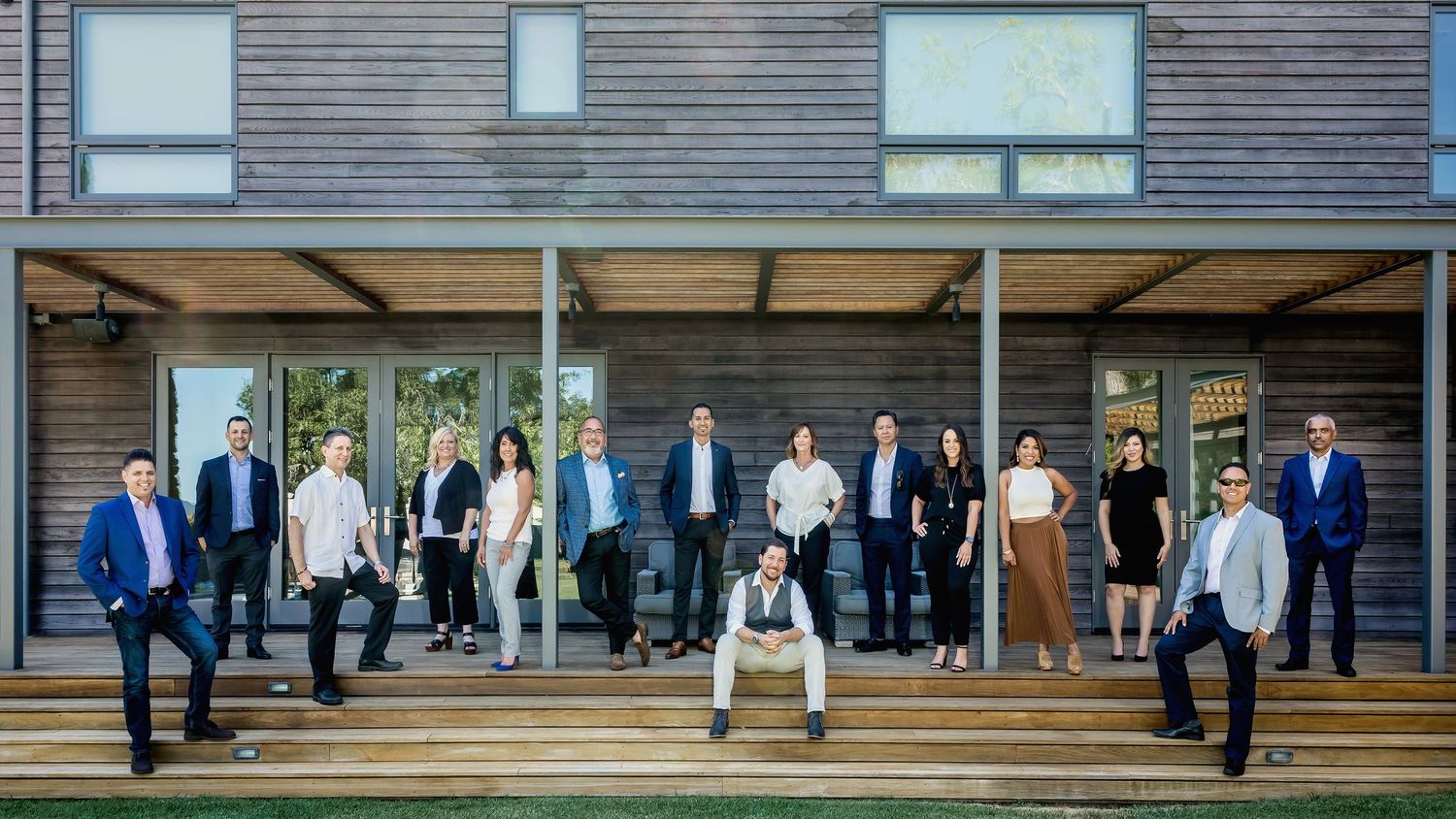 Gary Palacio's Real Estate team branding photoshoot outside large group photo