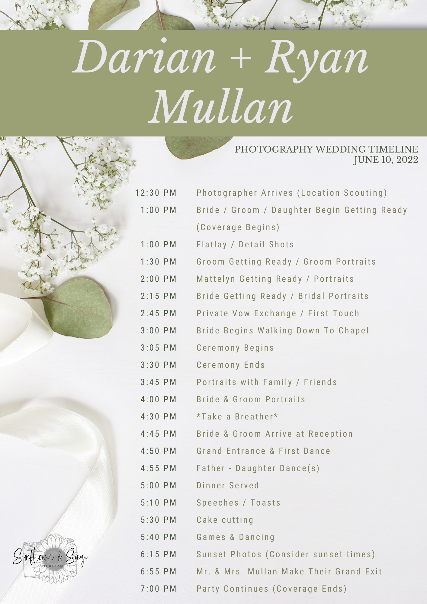 wedding photography timeline