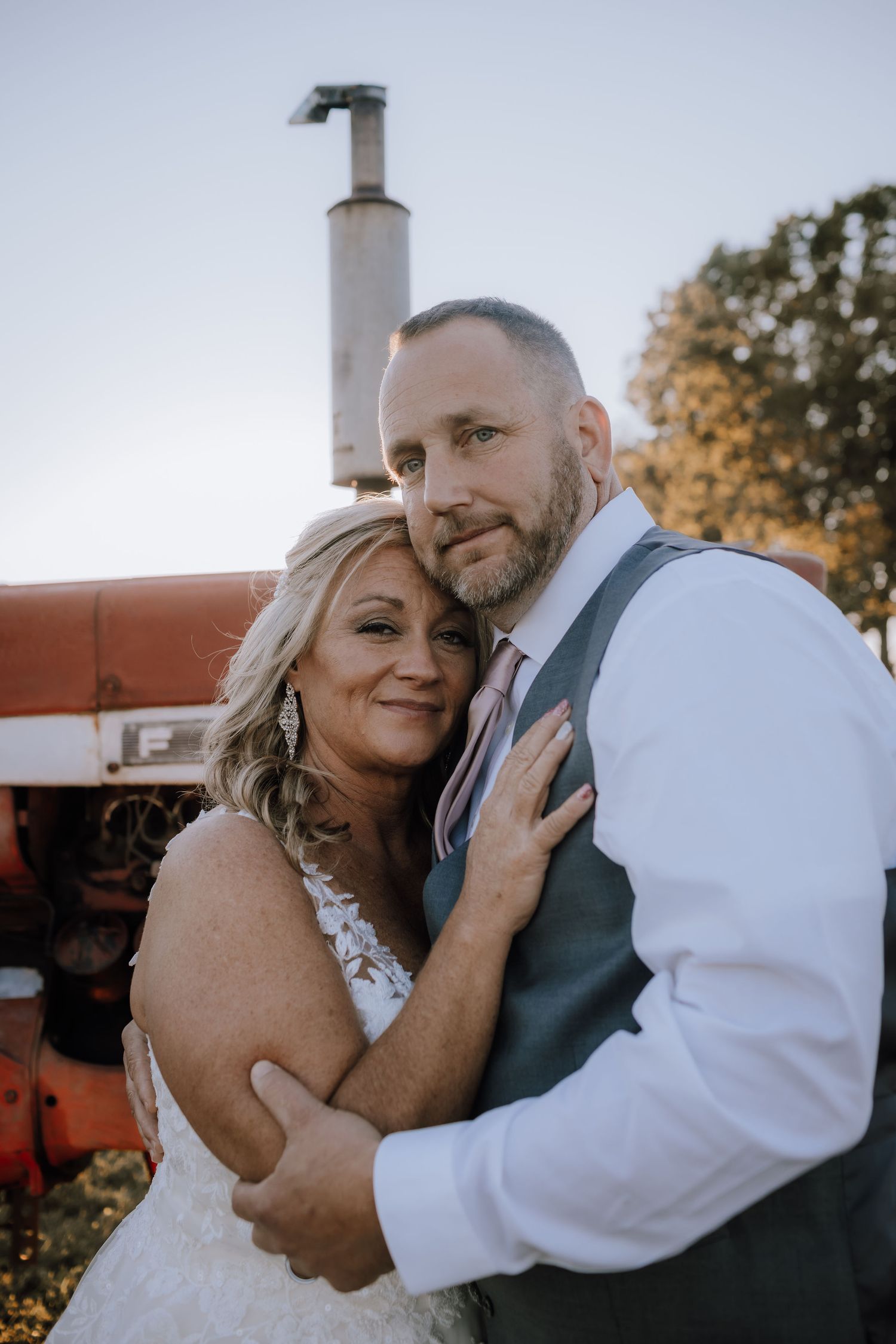 Farm Wedding Tractor Sunset