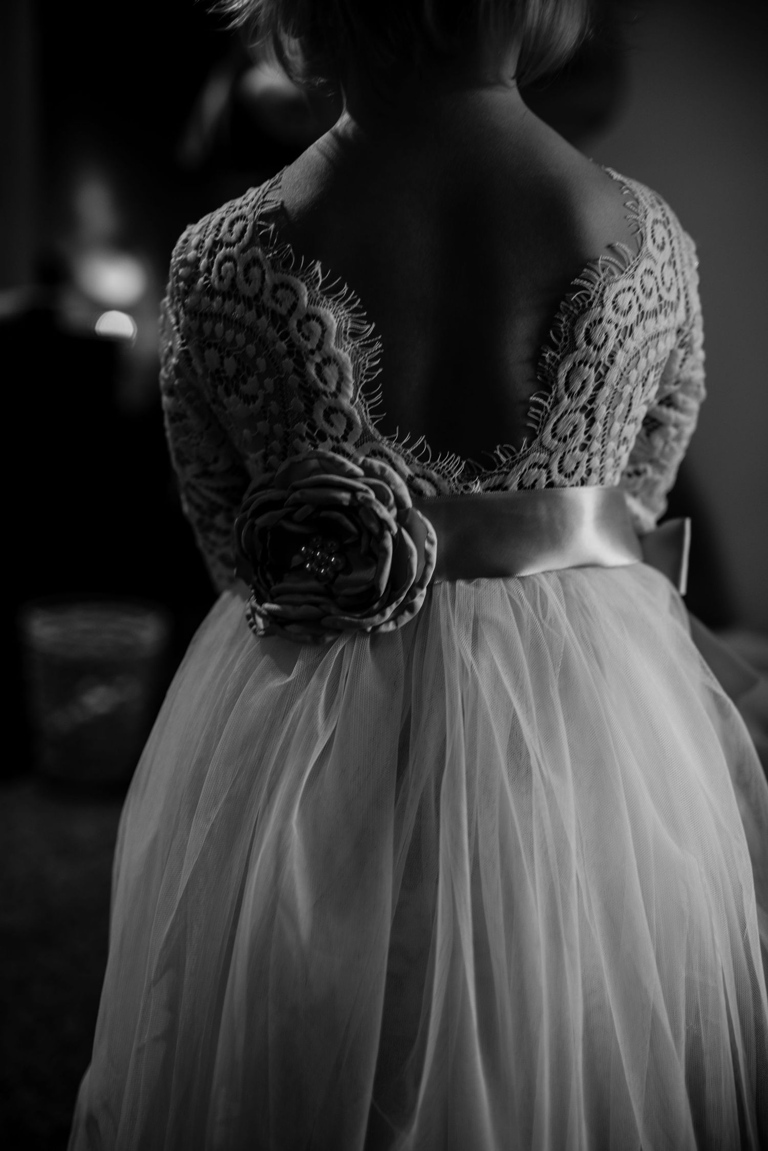 Flower Girl Getting Ready B&W