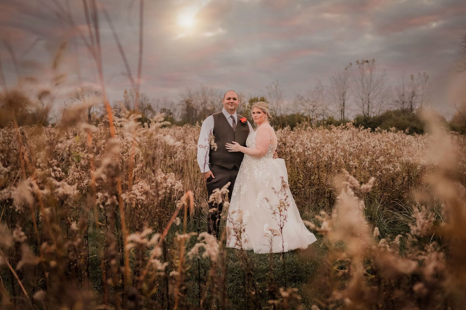Field Sunset Wedding Picture