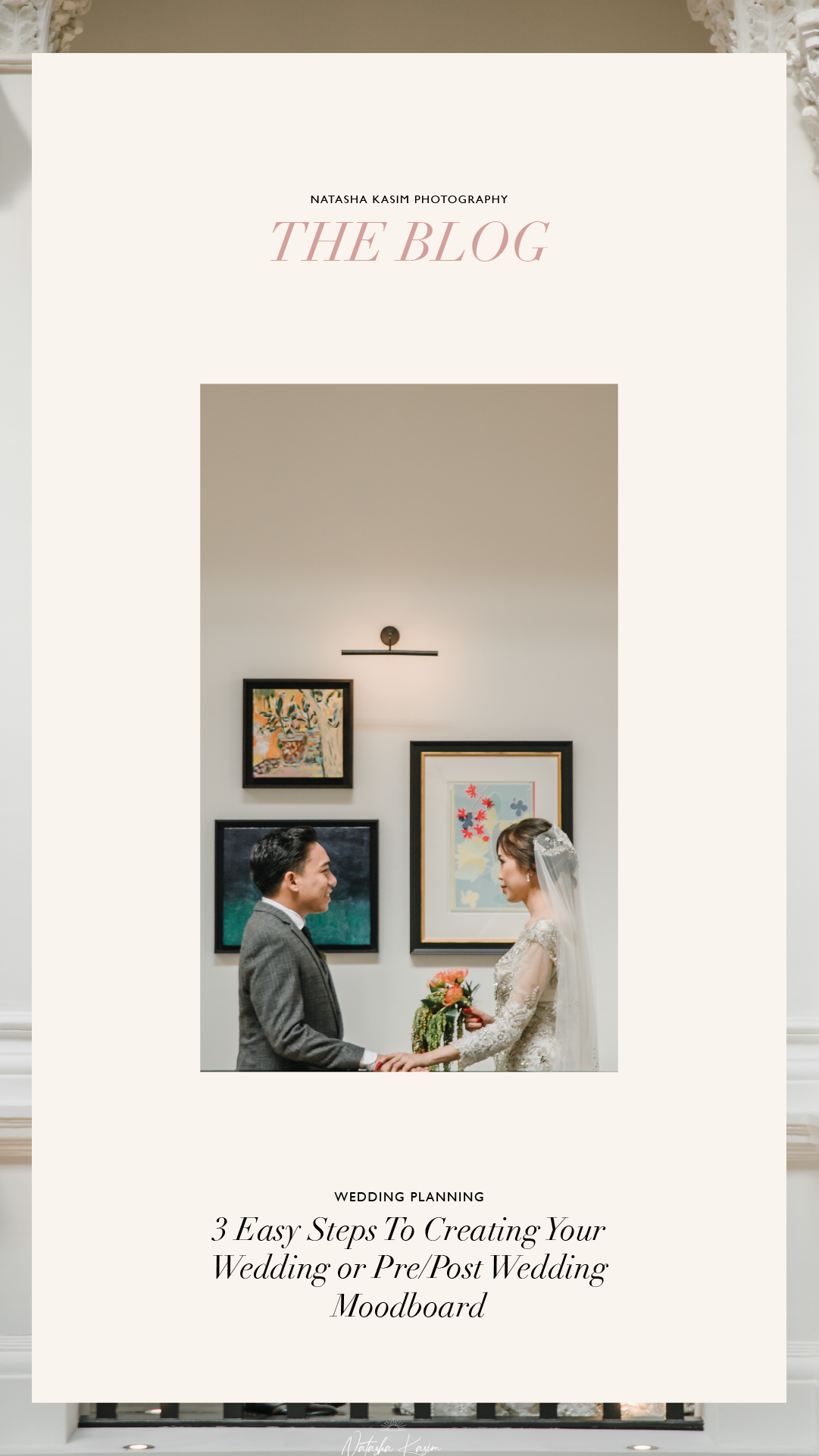 Clean minimalist blog layout featuring wedding planning tips and moodboard inspiration.