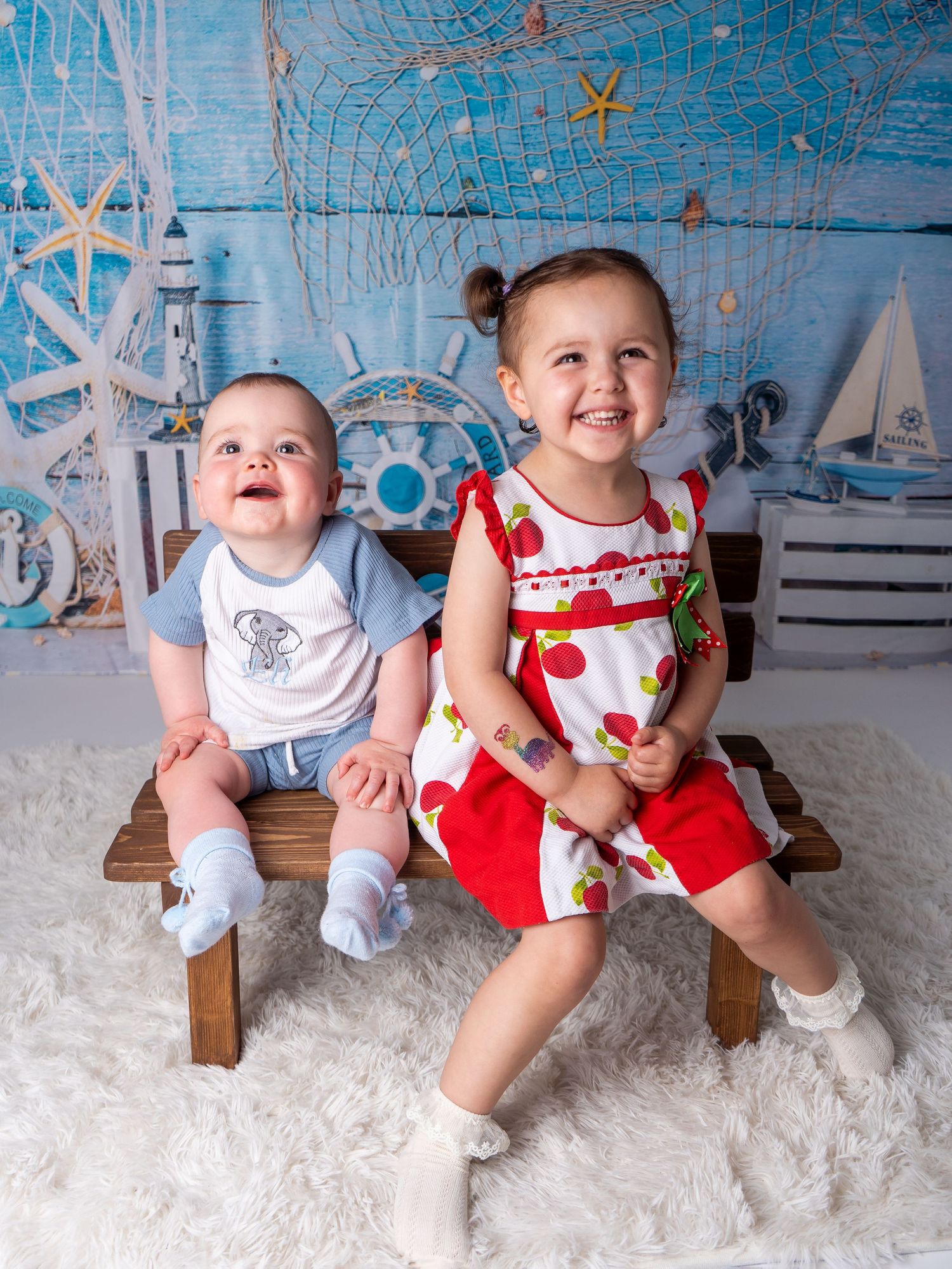 siblings brother and sister photoshoot for summer mini session sailor theme with client of Heather Katie Photography.