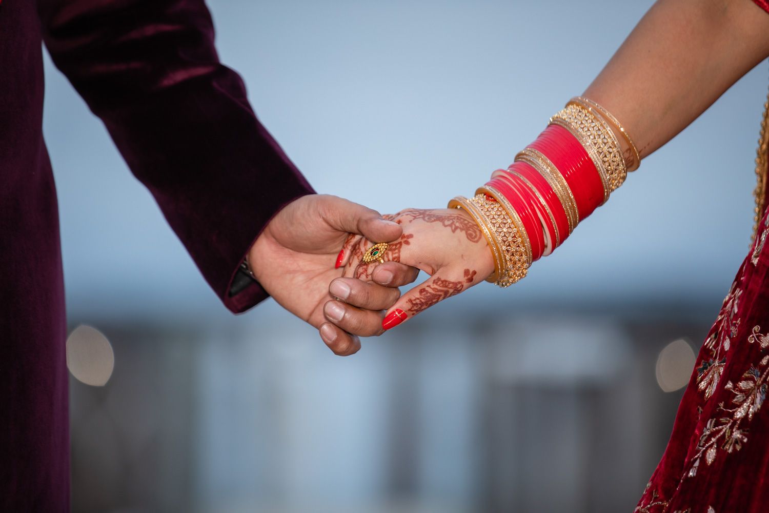 Bride and Groom hand in hand in a backyard wedding at Long Island.
