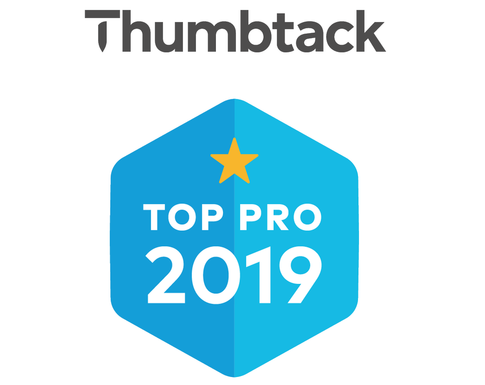 Thumbtack Top Pro 2019 badge in blue with gold star.