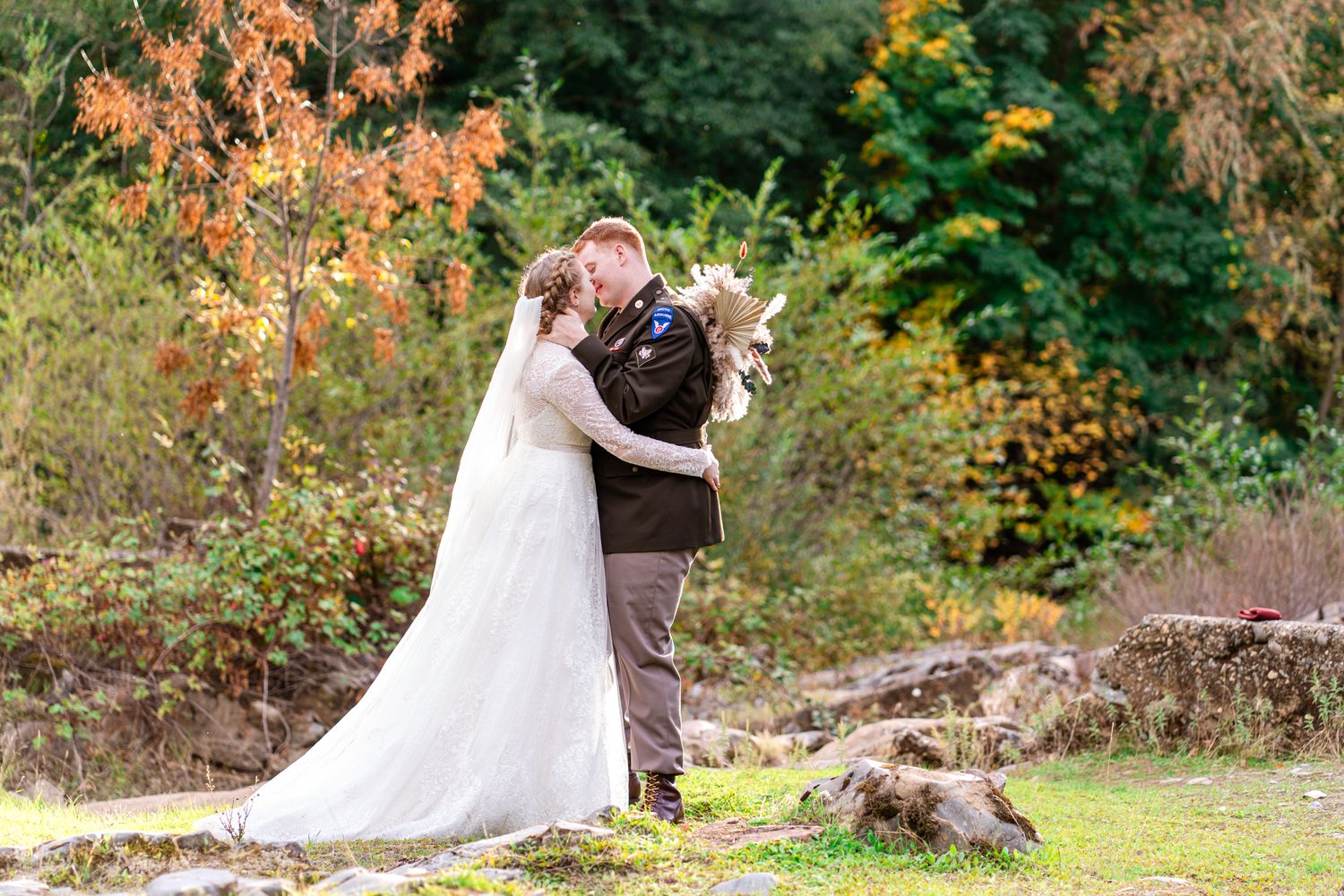 bride and groom embrace