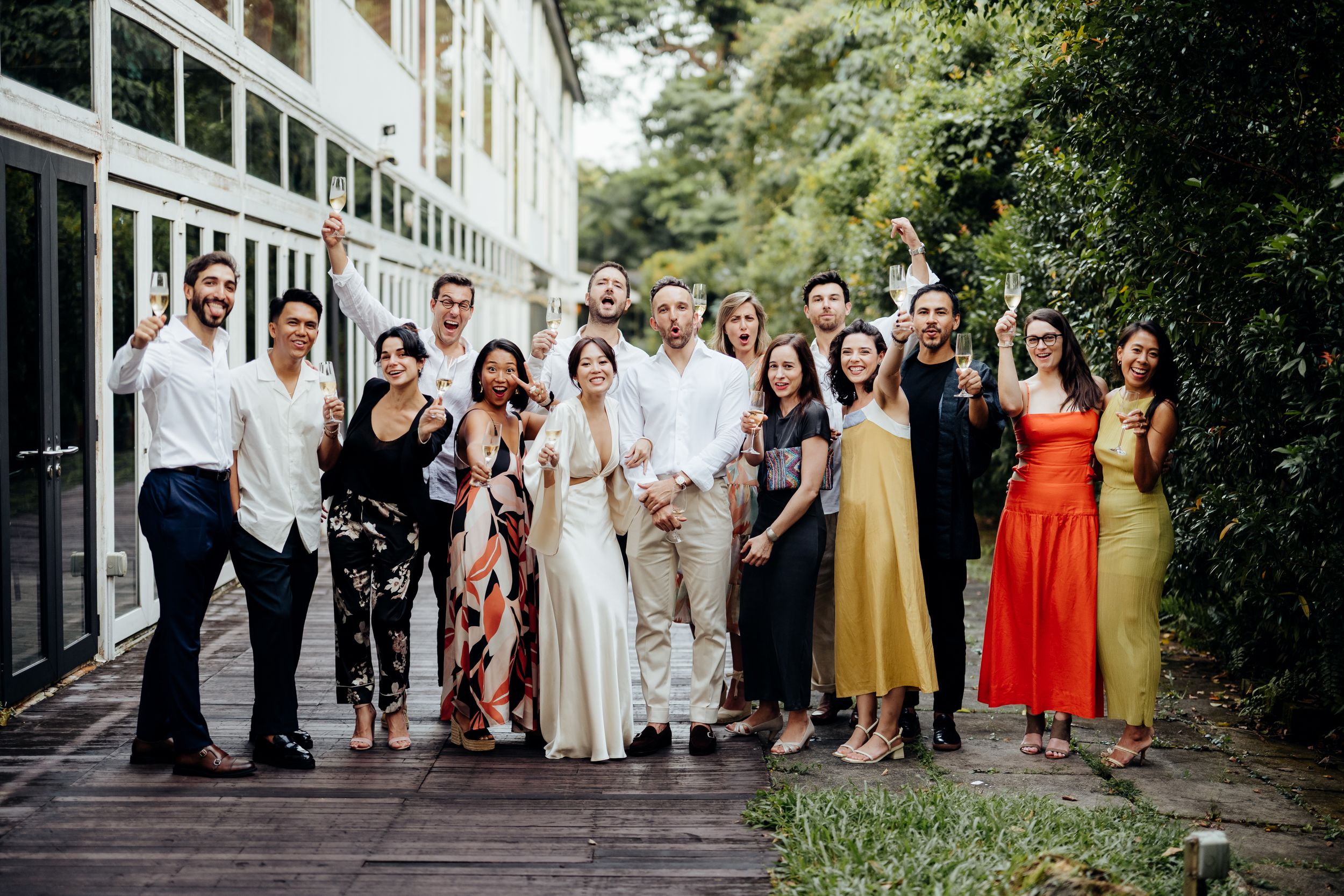 Fun, candid group photo of couple