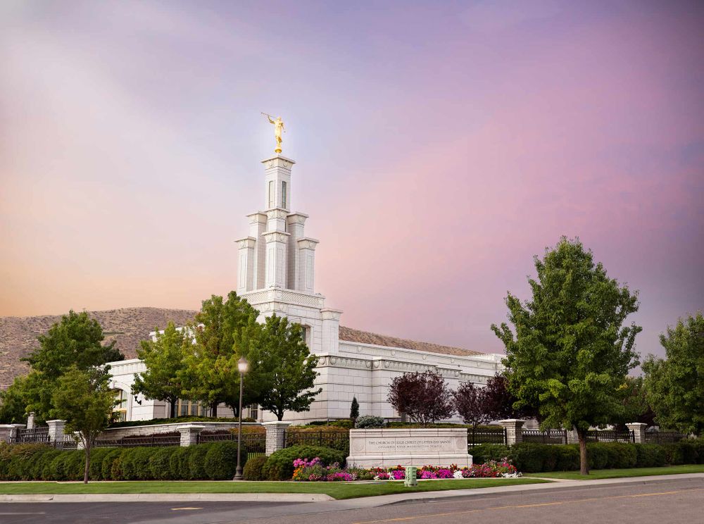 columbia river temple richland wa at purple sunrise