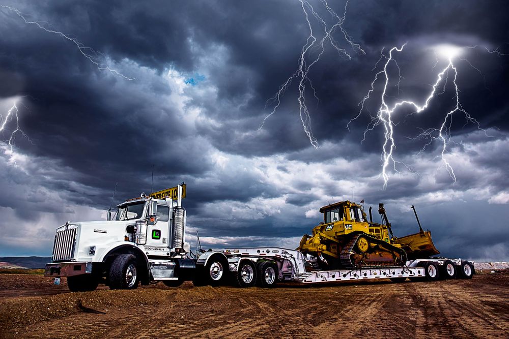 legacy 6 semi truck and tractor in a lightning storm