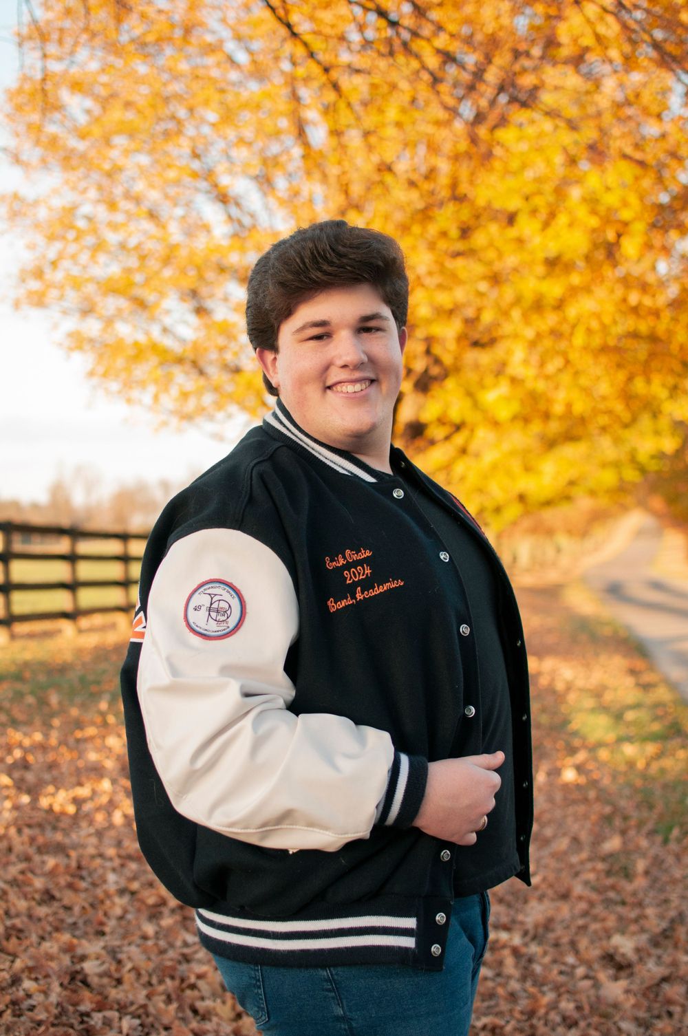 senior boy high school letter jacket fall