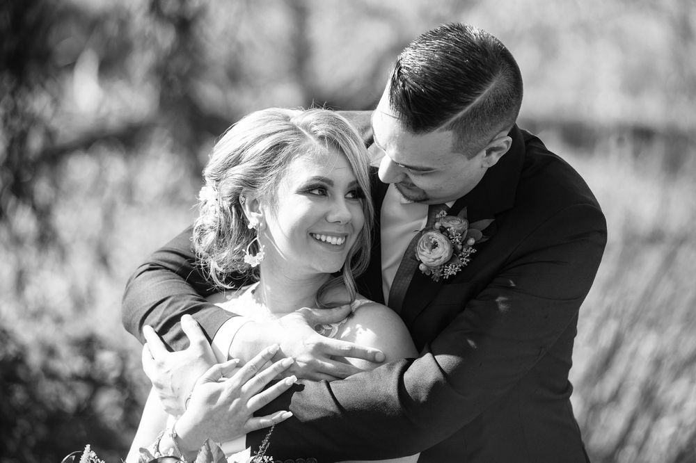 Bride and Groom Black and White Close Up - B&W Wedding Photos - Hugs - Lynn Monaco Photography