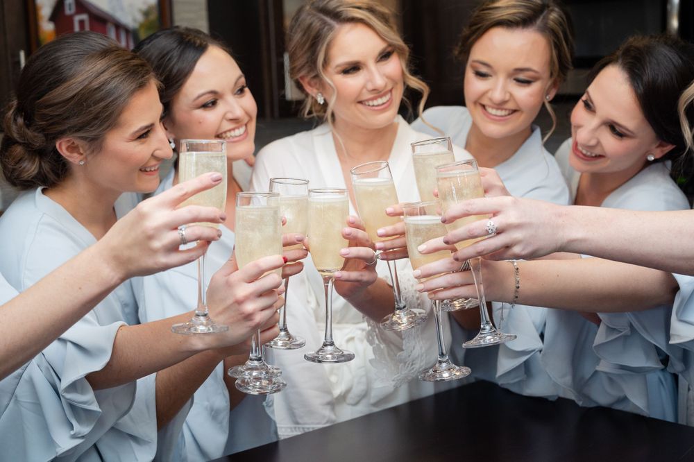 Bride and Bridesmaids Sparkly Toast - Getting Ready Photos - Bride Prep - Lynn Monaco Photography