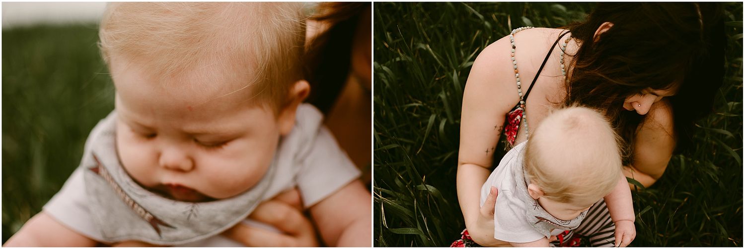 A tender outdoor moment showing gentle connection and care in soft natural lighting.