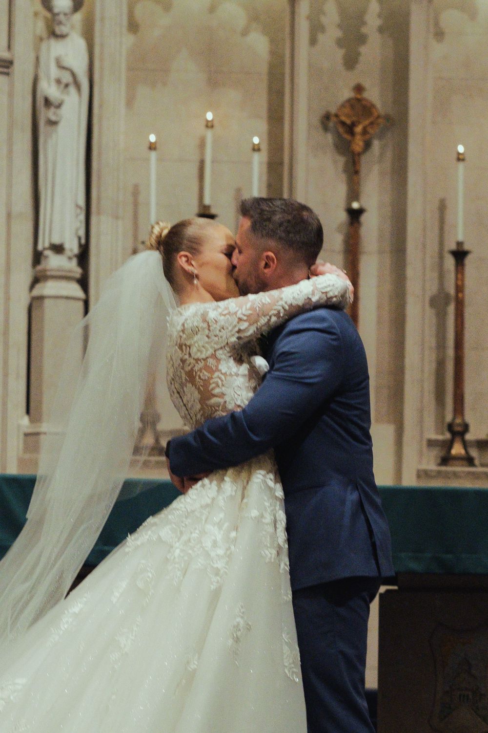 First kiss wedding ceremony in church