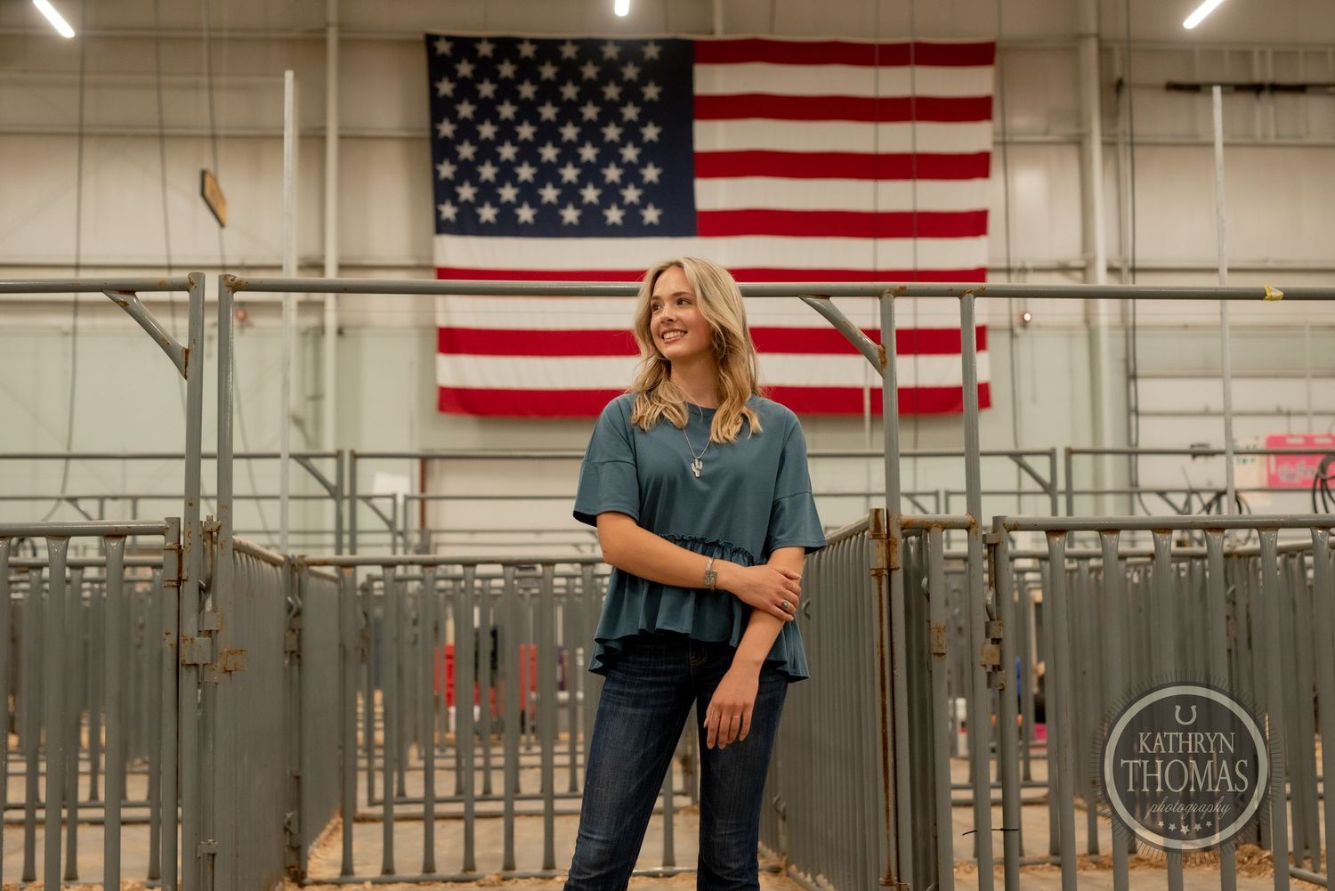 Lifestyle fashion photo with American flag background showcases casual patriotic style.