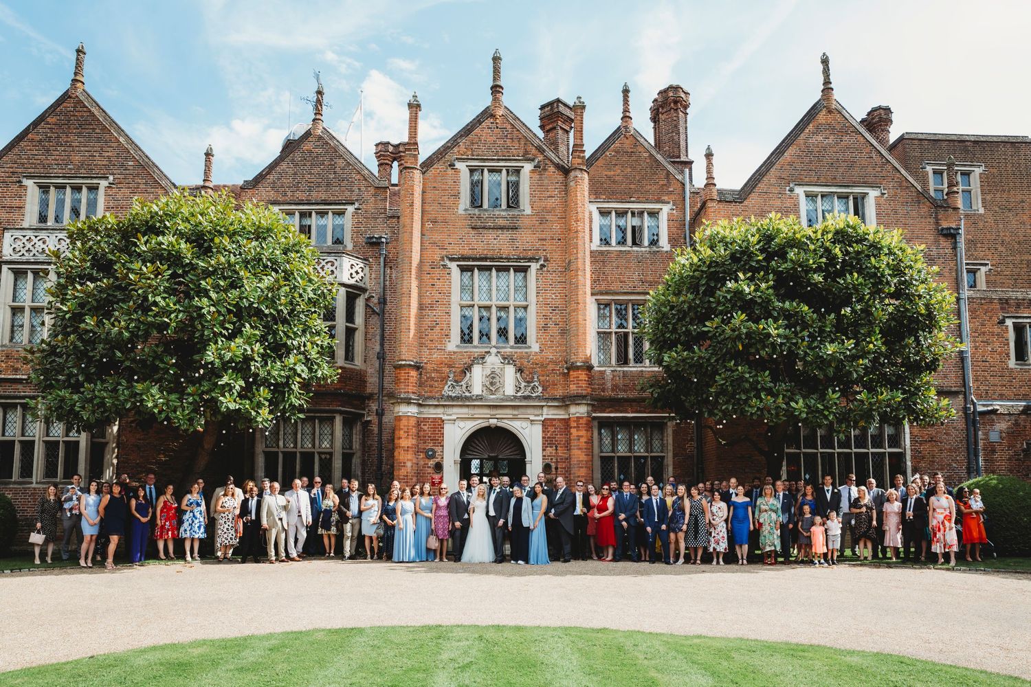 Great Fosters wedding, all guests group photo