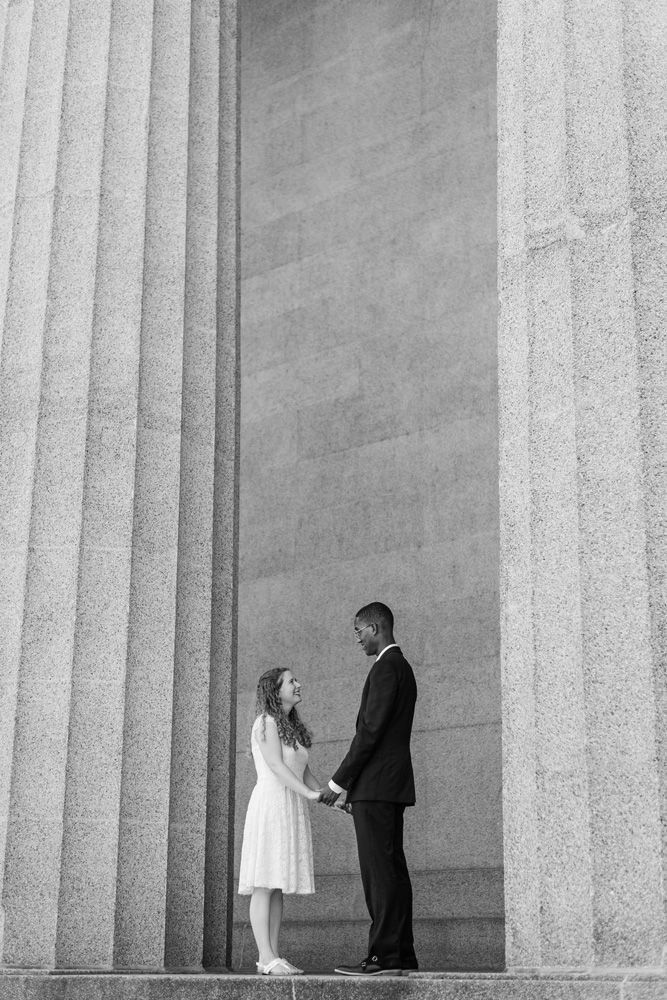 Indianapolis Indiana wedding photographer captures couple at Parthenon pillars Nashville by Jayme Riggleman Photography