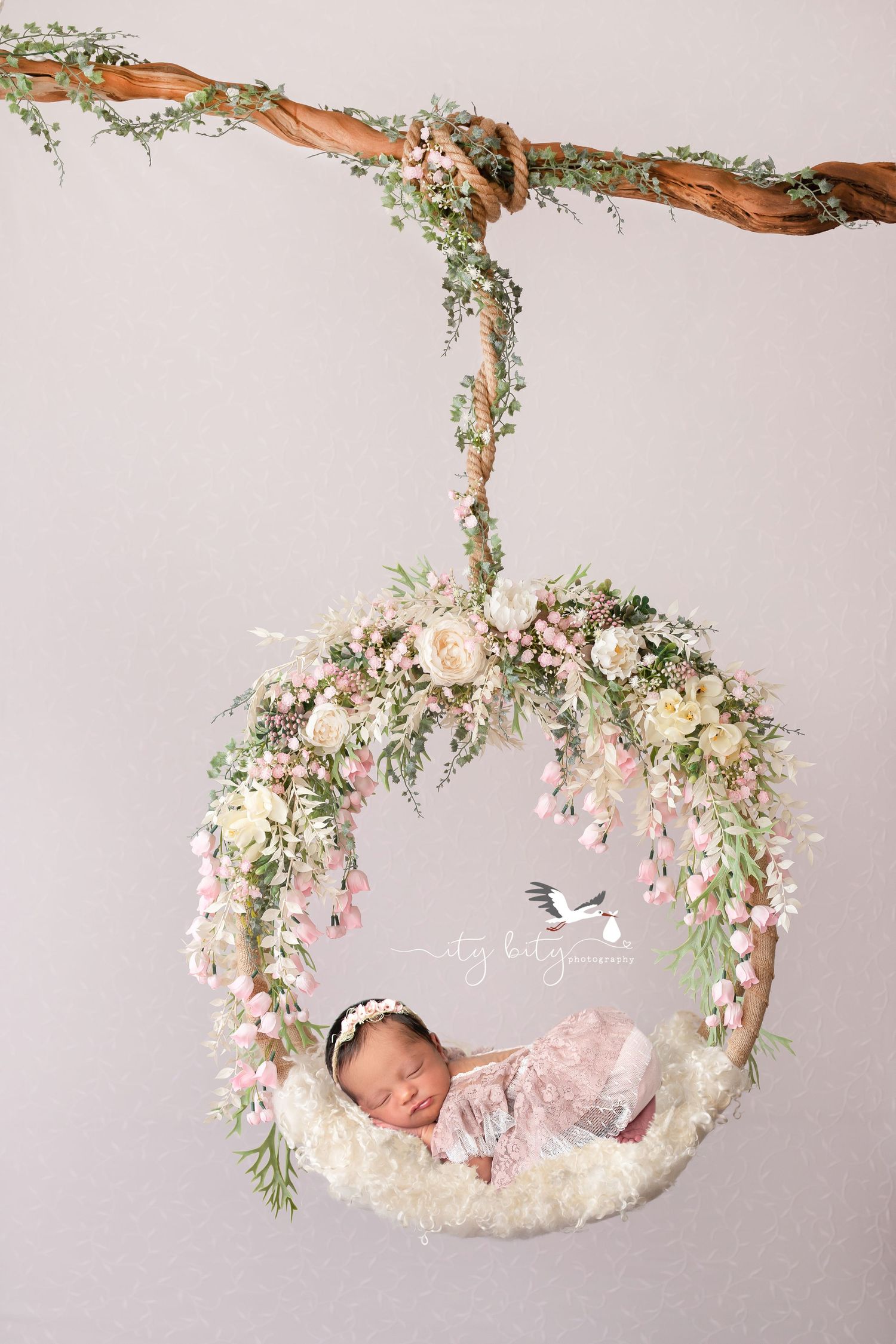Sweetest Newborn Baby Girl in Mint outfit for Newborn Photography Session in Avon Ohio Cleveland Ity Bity Photography