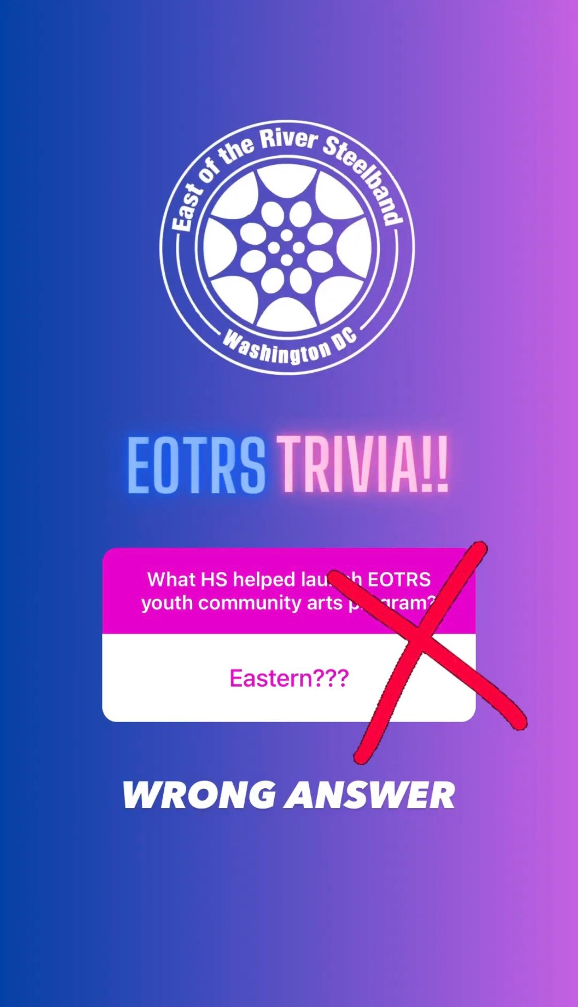 A trivia game interface showing an incorrect answer marked with a red X.