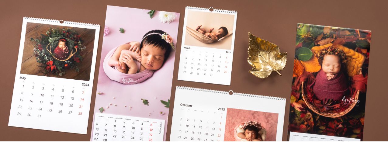 Collection of decorative wall calendars displaying seasonal photographs.