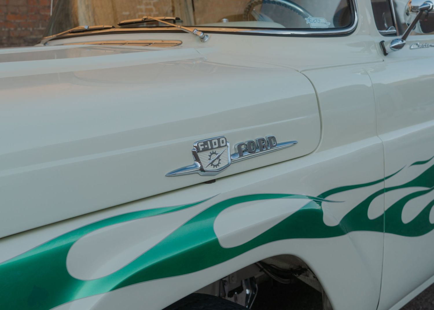 Green Flames on white ford truck