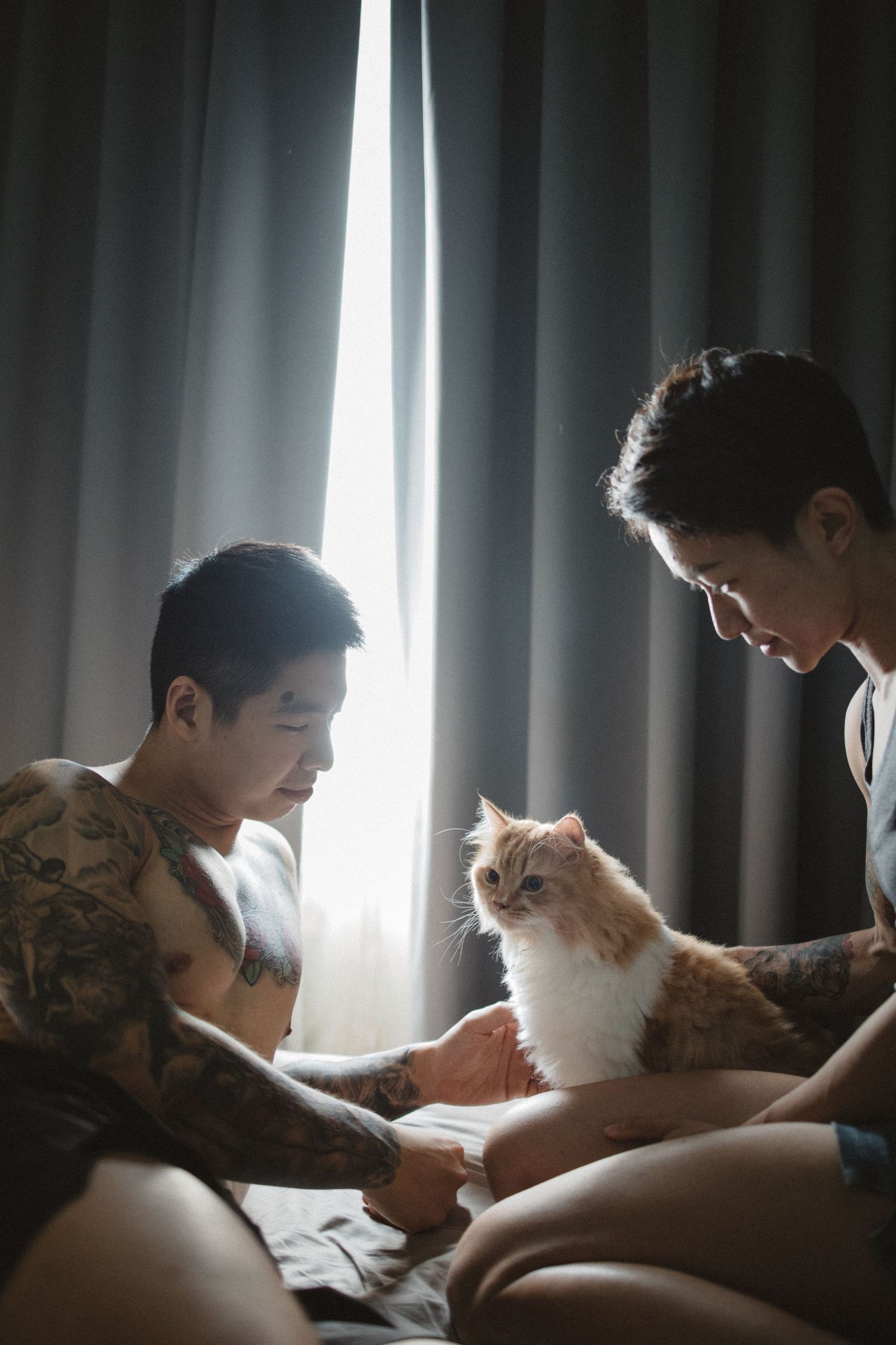 Couple with their cat