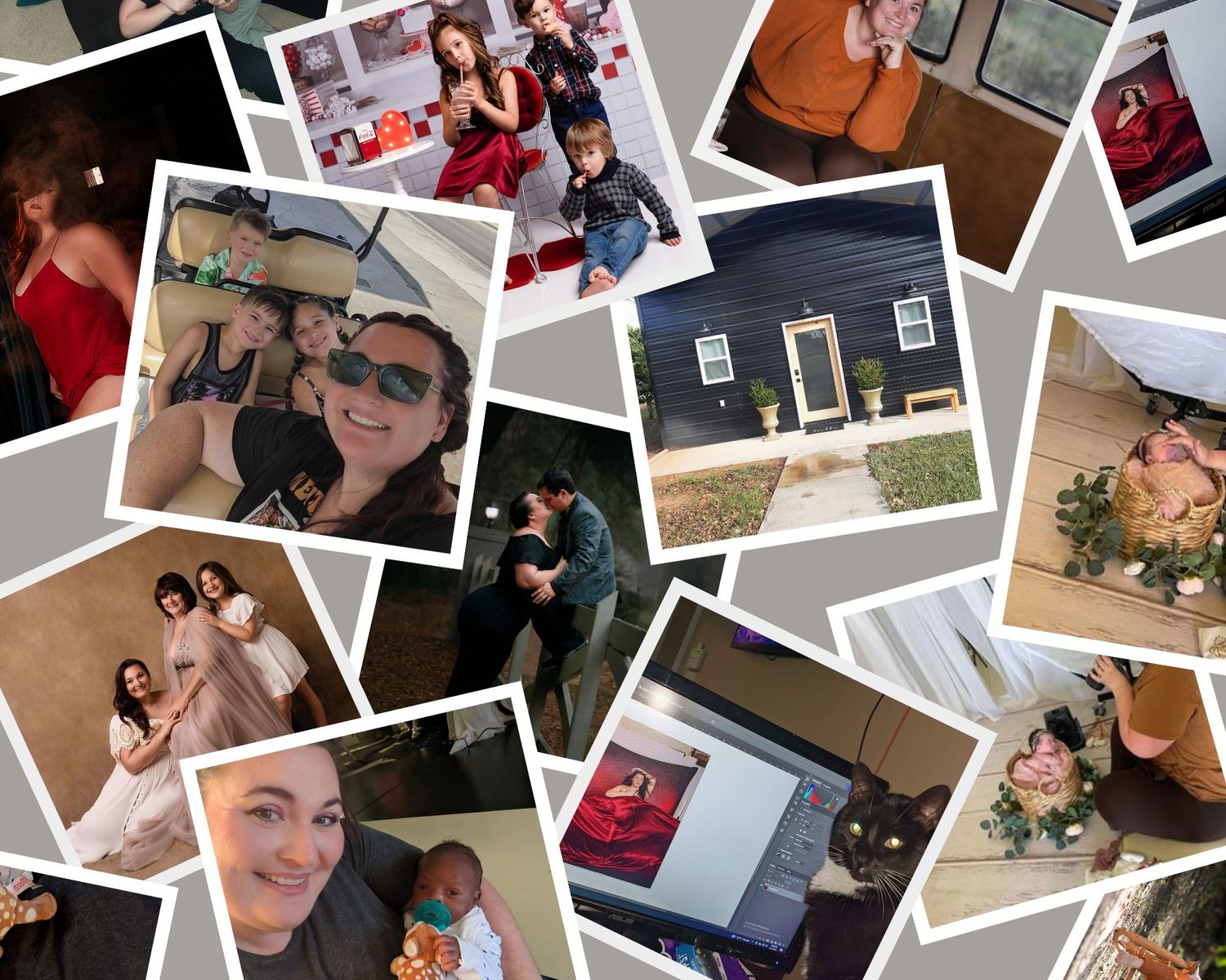 collage of photos of photographer and behind the scenes