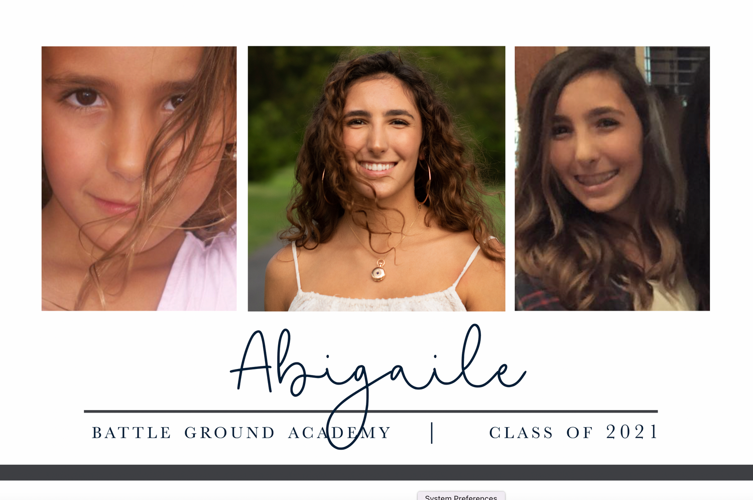 Graduation announcement featuring three portrait photos with handwritten name design.