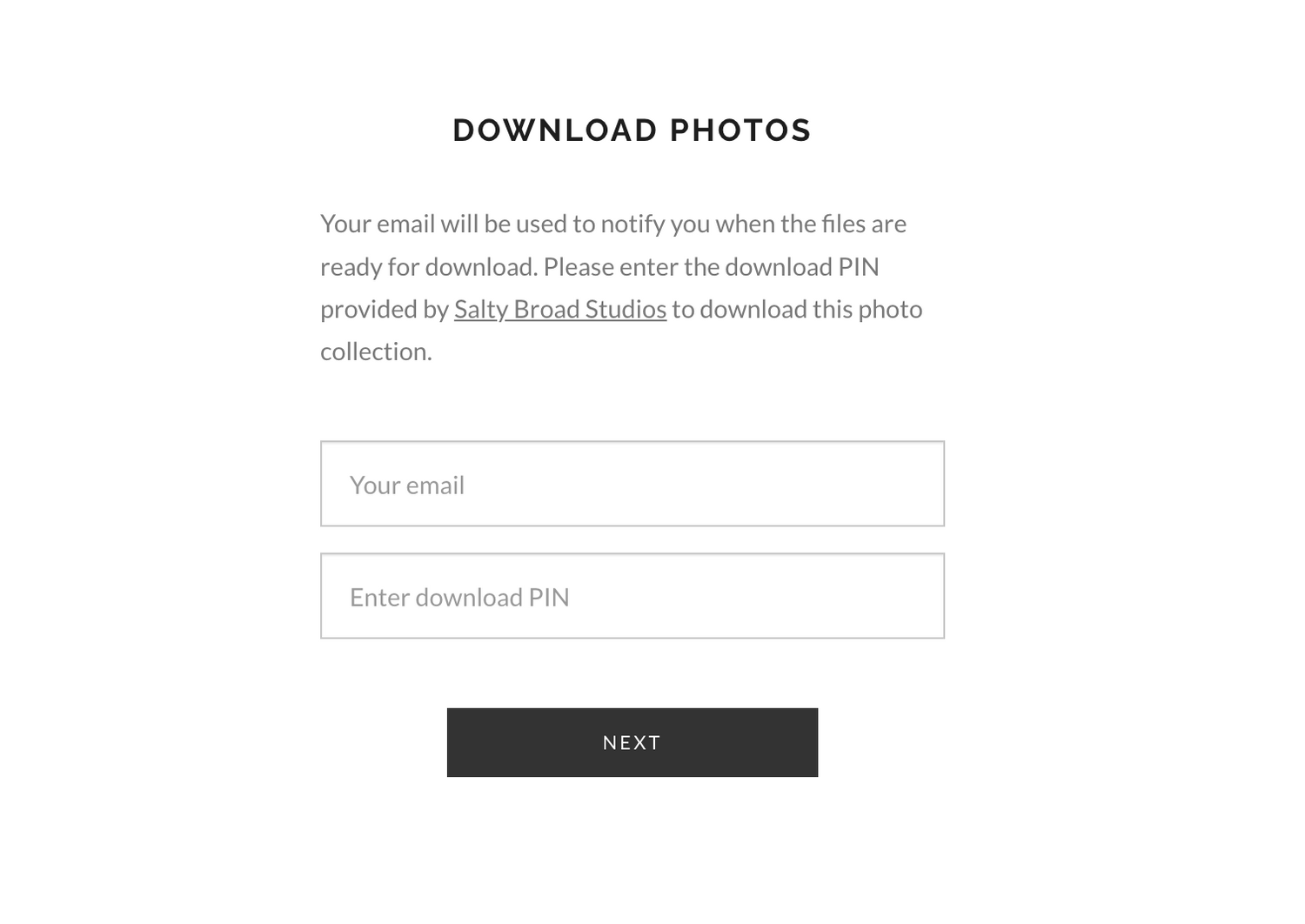 Screenshot of a photo download interface with text fields and buttons.