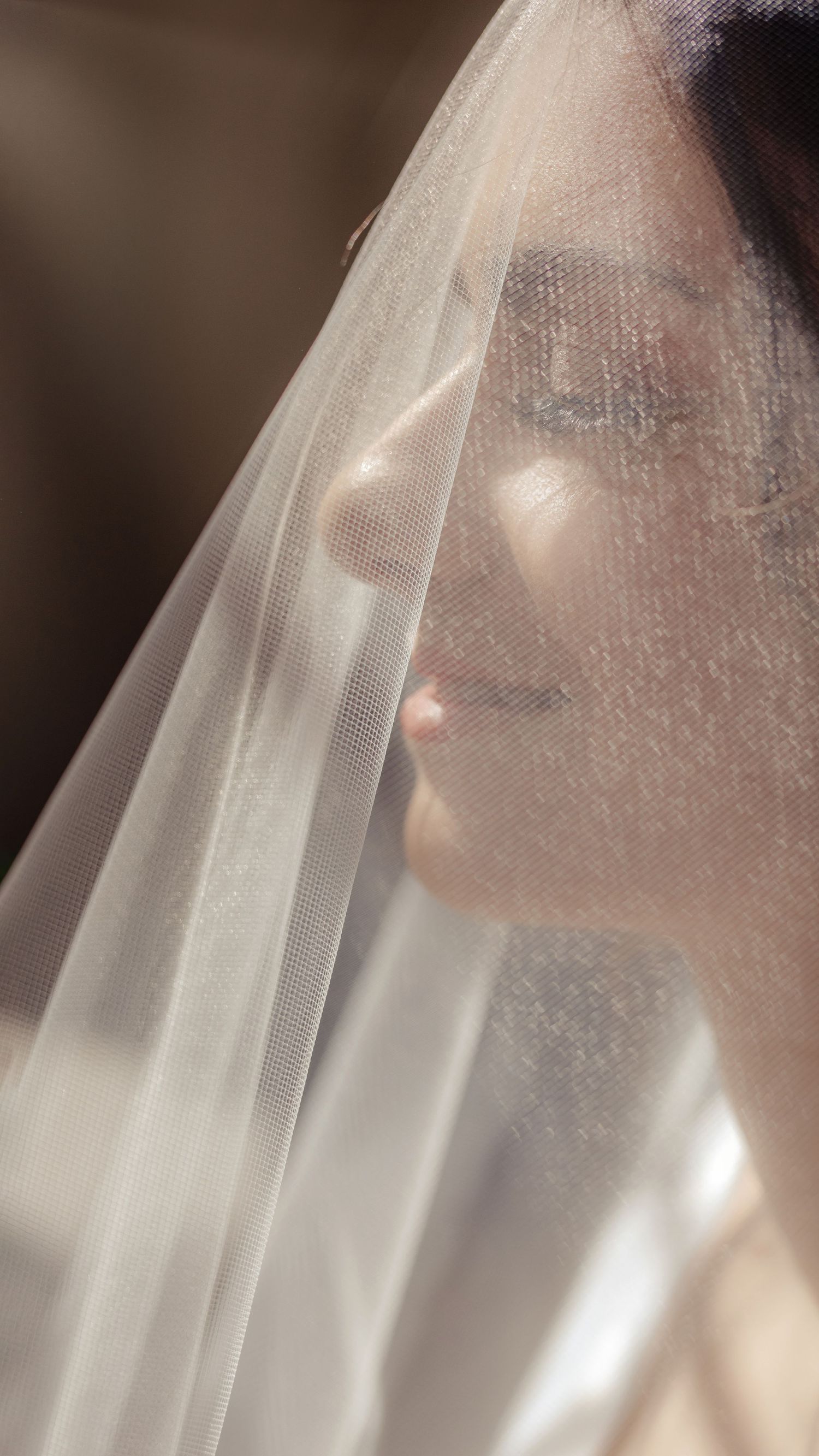 Delicate close-up of bridal veil texture with soft focus background.