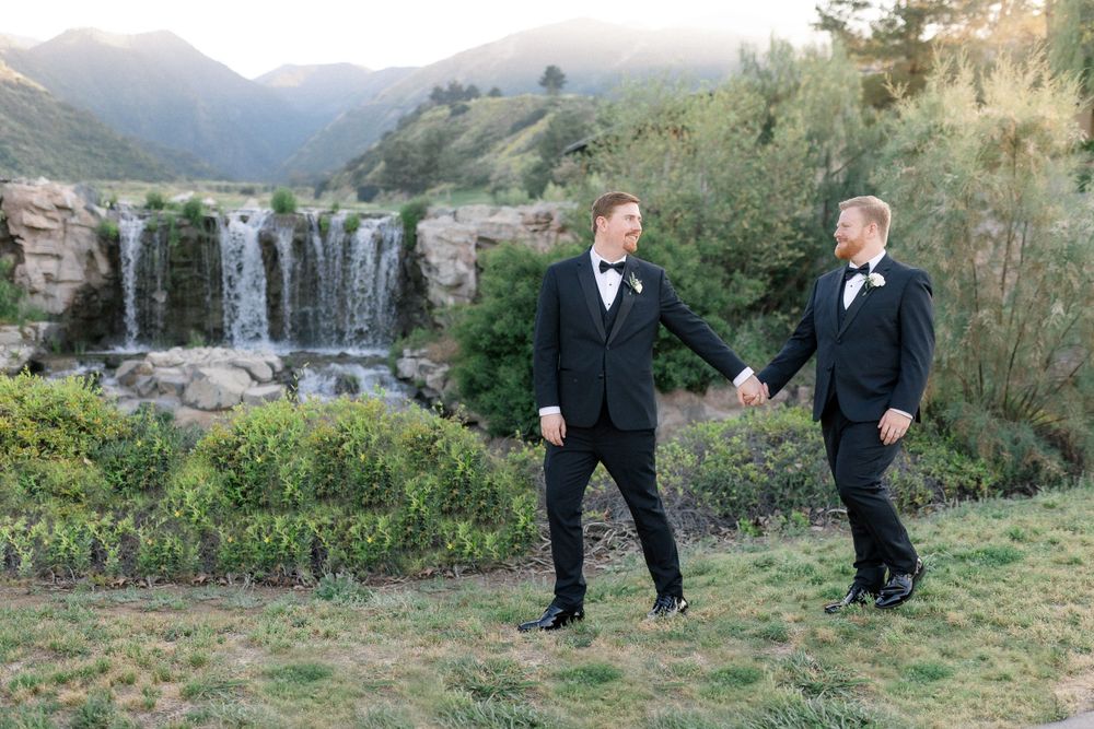 gay same sex male wedding waterfall two grooms