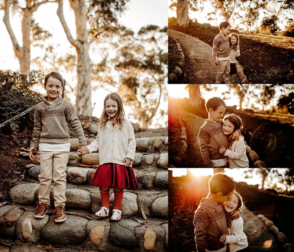 siblings hug each other and laugh during playful family session