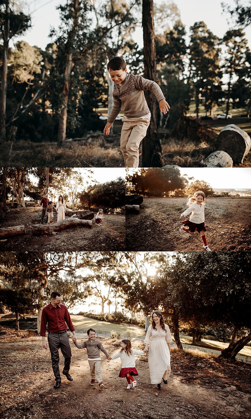 children run and jump during playful family session