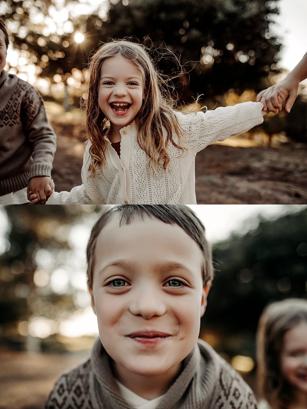 brother and sister smile big during playful family session