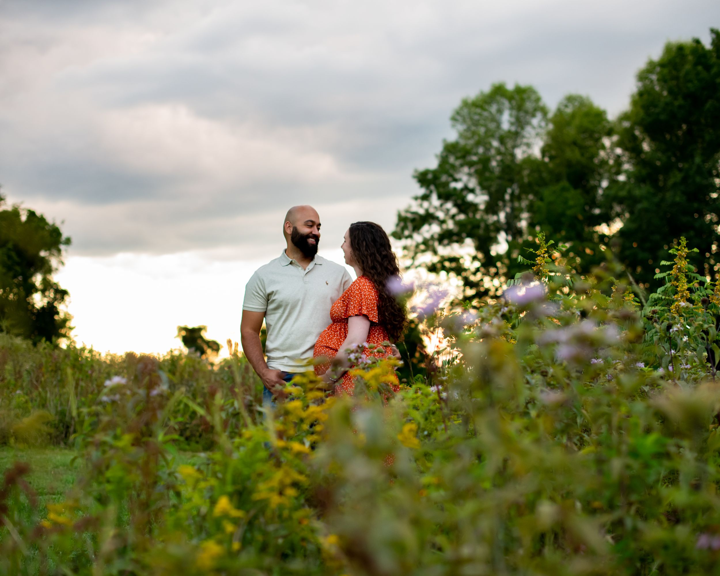 Pittsburgh maternity photographer, summer maternity session, orange maternity dress, Boyce Park, Plum, Pennsylvania