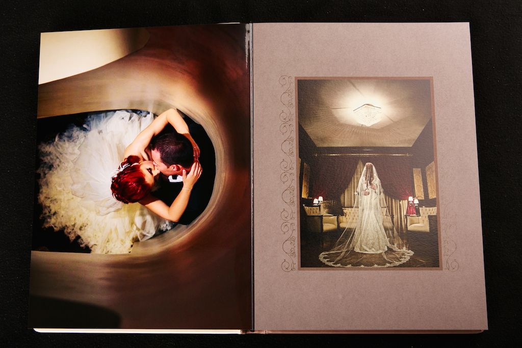 Beautiful wedding album from Graphistudio, with natural leather cover, matte and glossy metalic paper