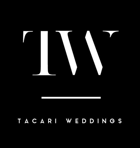 Tacari Weddings elegant black and white logo with interlocking TW monogram design.