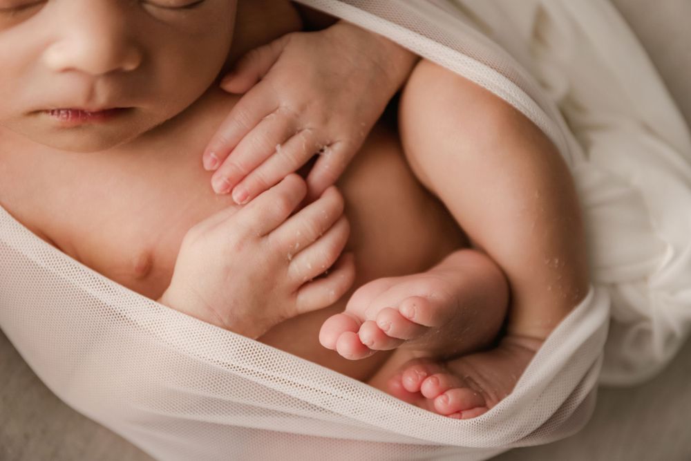 studio posed newborn portrait, baby boy, details