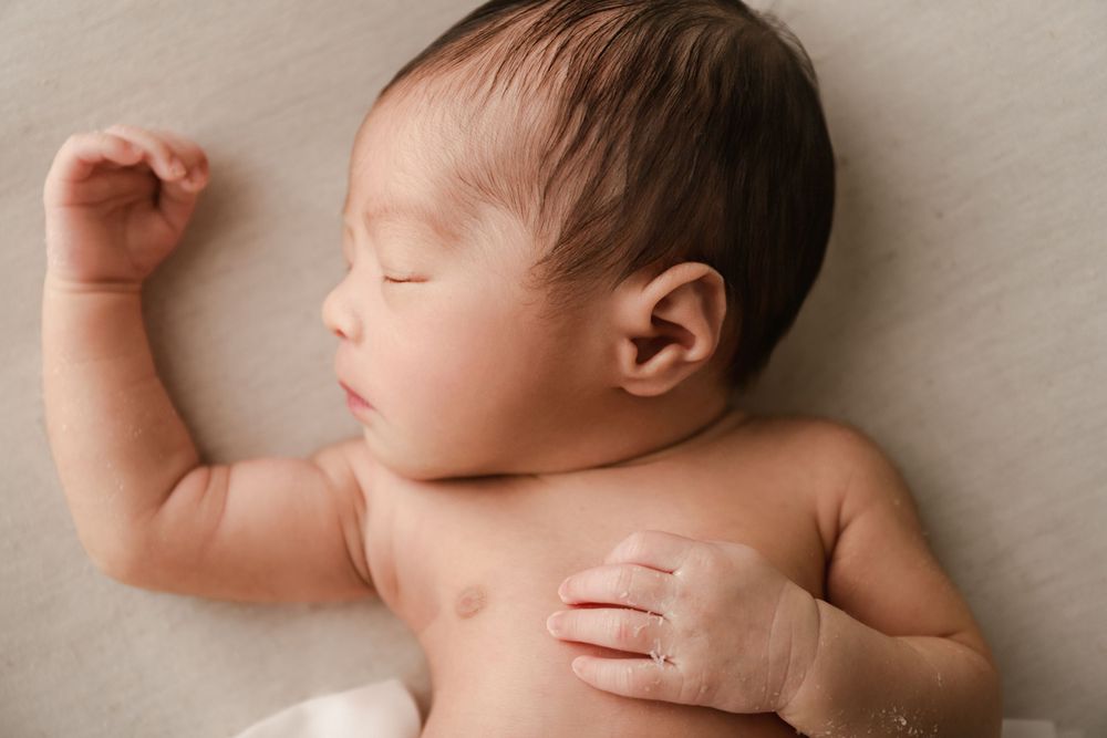 studio newborn portrait, baby boy details