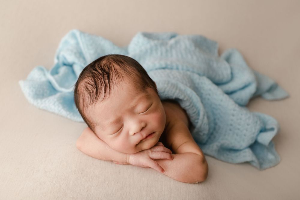 posed newborn portrait, studio newborn baby boy
