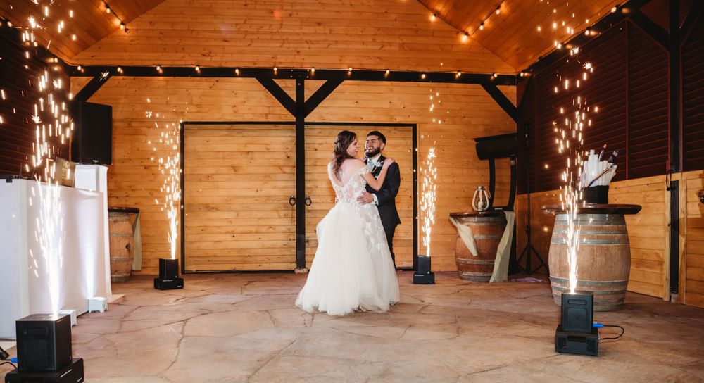 Bride and groom at wedding reception at Blame Her Ranch outside of Santa Fe, New Mexico. Wedding Photography