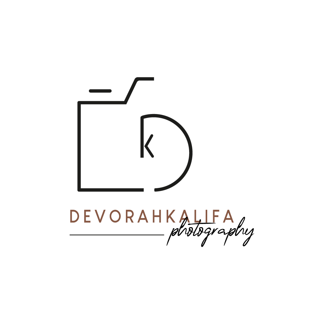 Minimalist black logo design with text reading 'DEVORAHKALIFA' in orange lettering.