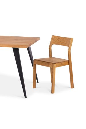 Modern wooden dining chair with minimalist design and natural oak finish.