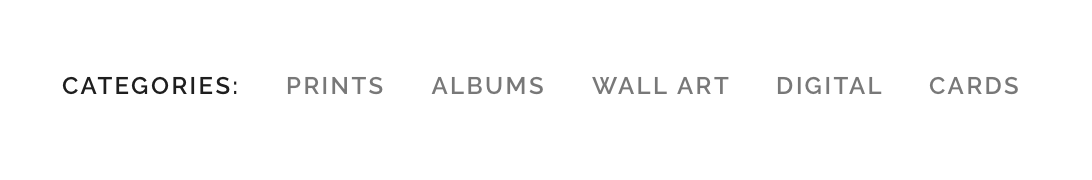Navigation menu showing categories for prints, albums, wall art, digital, and cards.