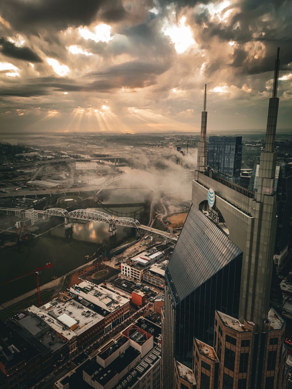 Raw Element Productions drone photograph of At&t Building aka the Batman Building downtown Nashville.