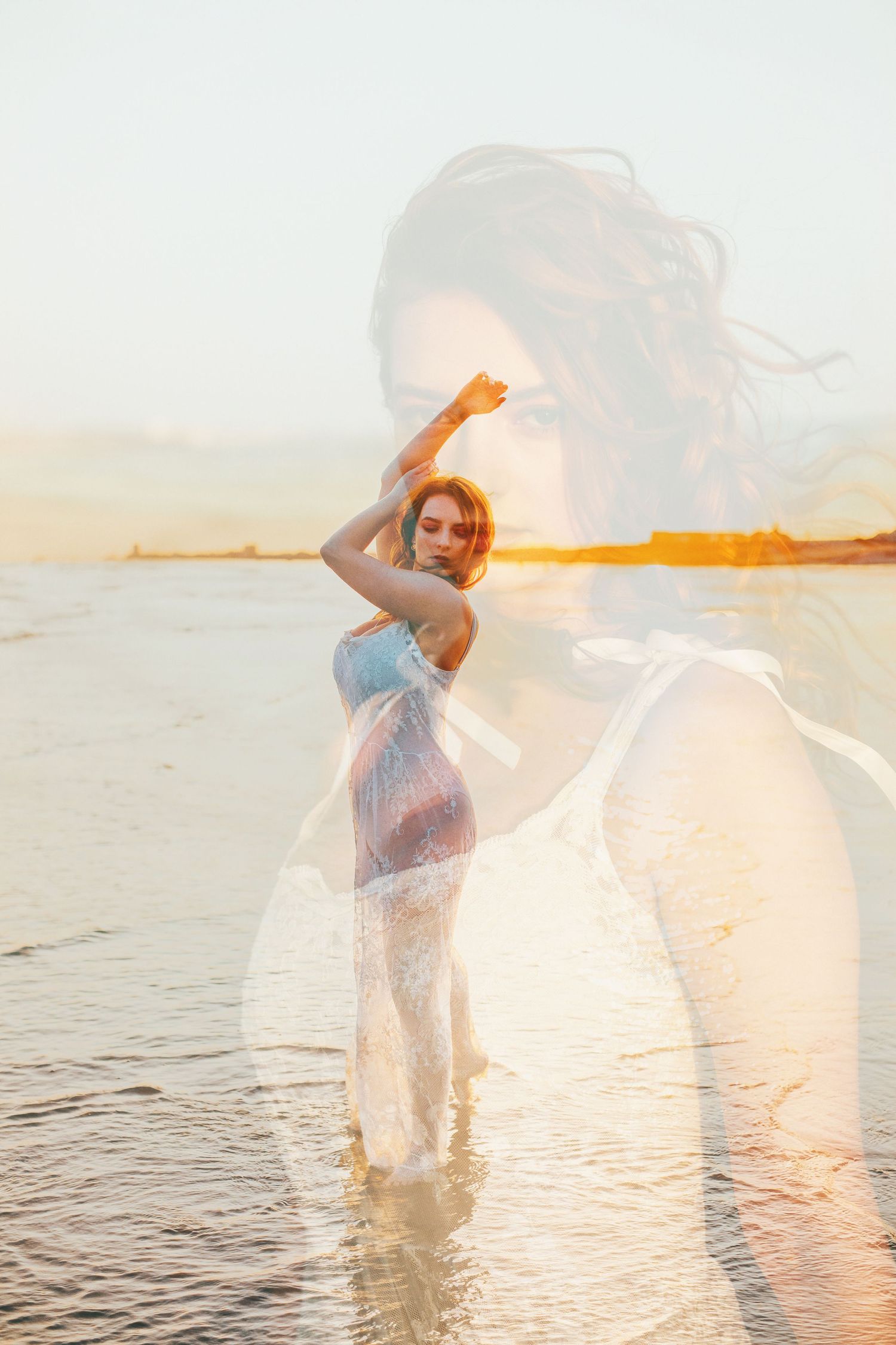 Dakota Richards on the beach in Shoreham posing at sunset