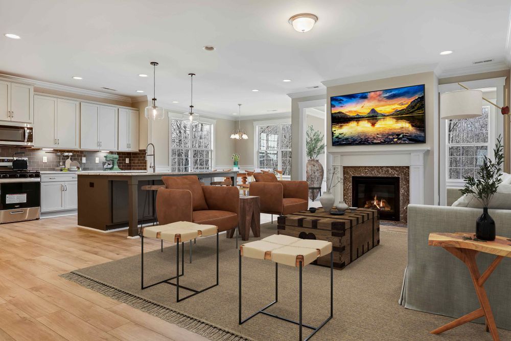 Real estate photography of a living room with virtual staging in Winston-Salem, NC.
